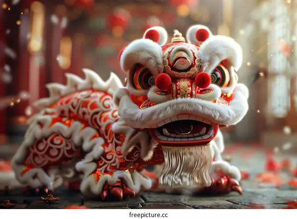 Red And White Chinese Lion Dance Costume