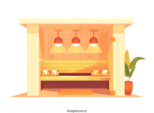 Wooden Sauna Interior Design With Light Illustration