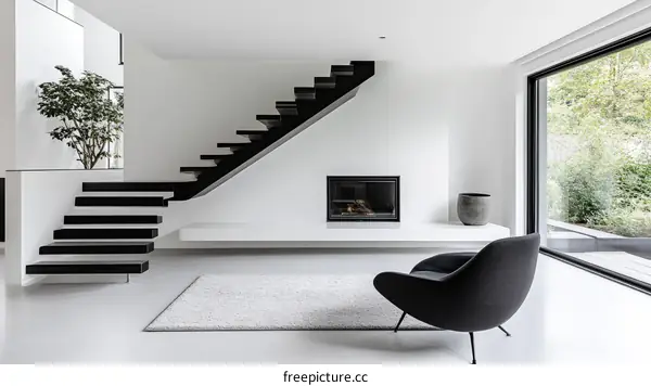 Modern Minimalist Home Interior Design with Black Staircase