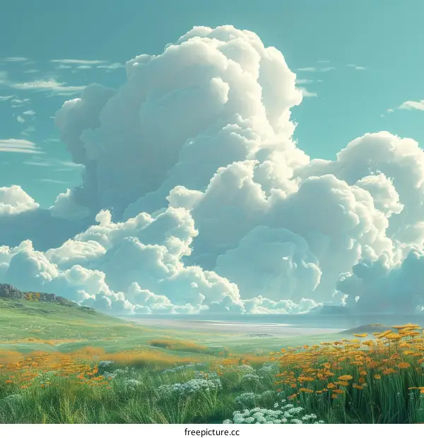 Rolling Green Hills with White Clouds