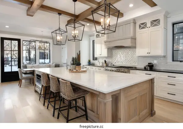 Modern Farmhouse Kitchen with Large Island