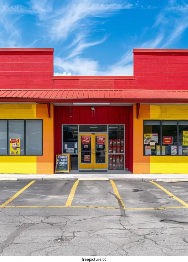 colorful commercial building with large windows