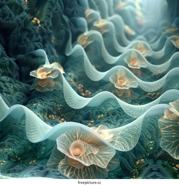 Colorful Surreal Abstract 3d Ocean Flowers and Waves