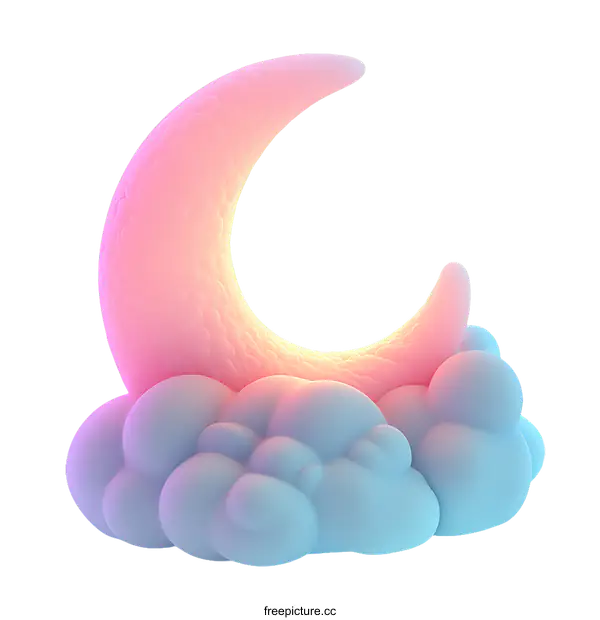 [Transparent Background PNG]Pastel Moon on a Cloud Illustration