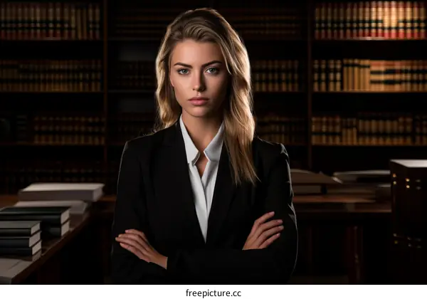 Portrait of a young female lawyer standing in a library