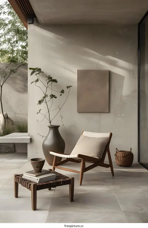 Minimalist Patio Design with Wooden Chair and Table