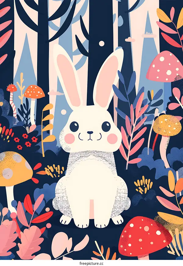 Cute Rabbit in Forest Illustration