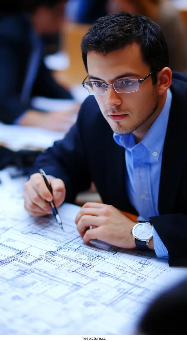 Businessman Reviewing Architectural Plans