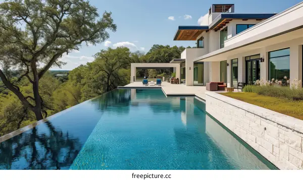 Modern luxury house with infinity pool and stunning hill country views
