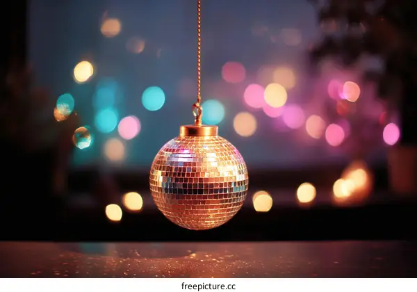 Disco Ball Against Bokeh Lights Background