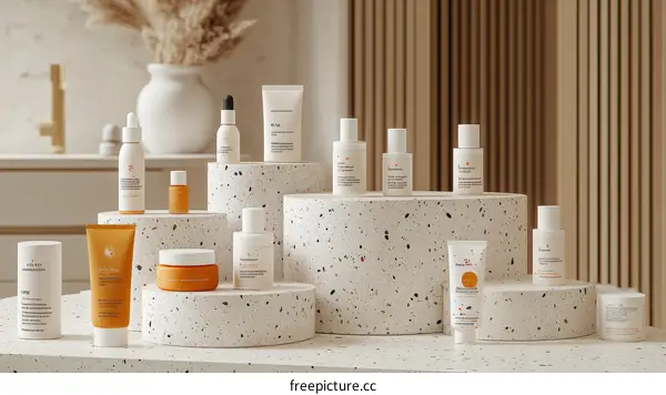 Elegant Skincare Display of Premium Products