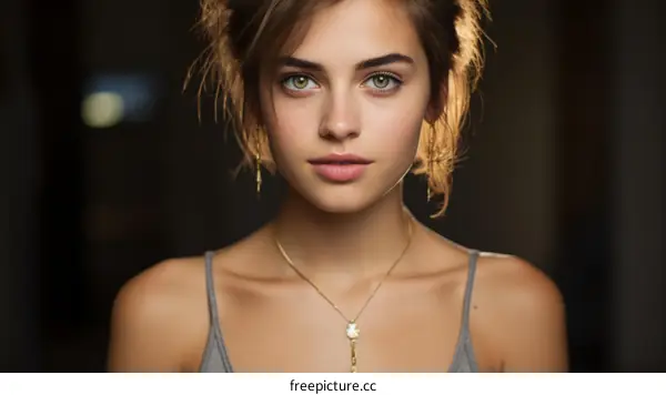 portrait of a young woman with green eyes and brown hair