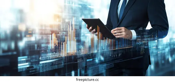Businessman Analyzing Financial Data Overlay Illustration