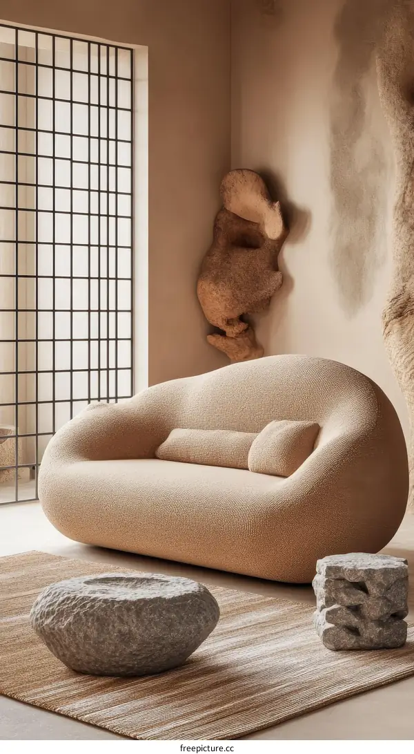 Modern Living Room Interior Design with Stone Accents