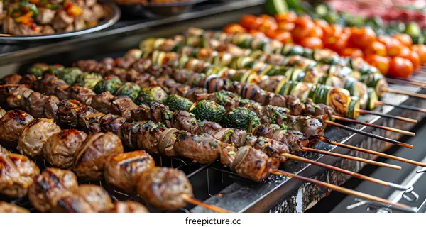 meat skewers on a grill