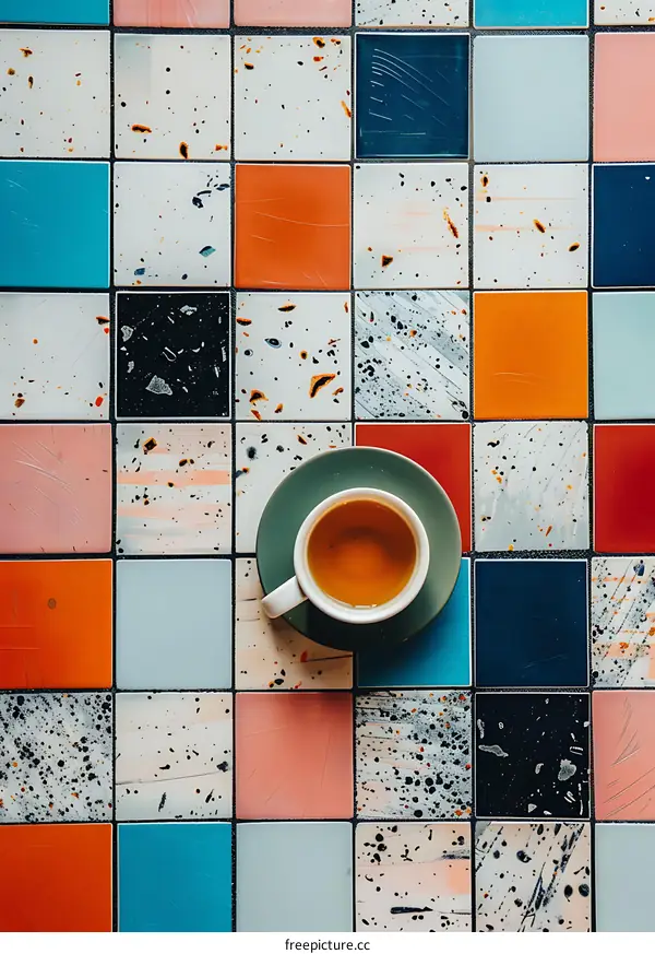 Ceramic Tile Pattern With Teacup