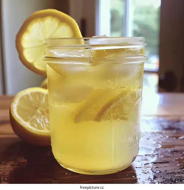 Refreshing Summer Lemon Drink in Glass Jar