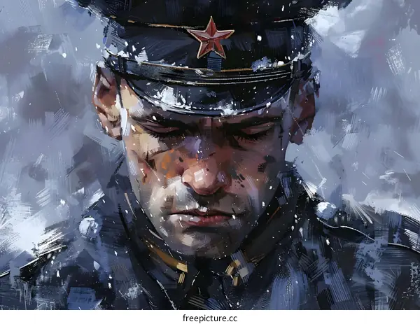 Portrait of a Soviet soldier in a fur hat