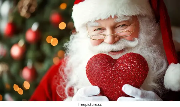 Santa Claus holding a heart-shaped gift