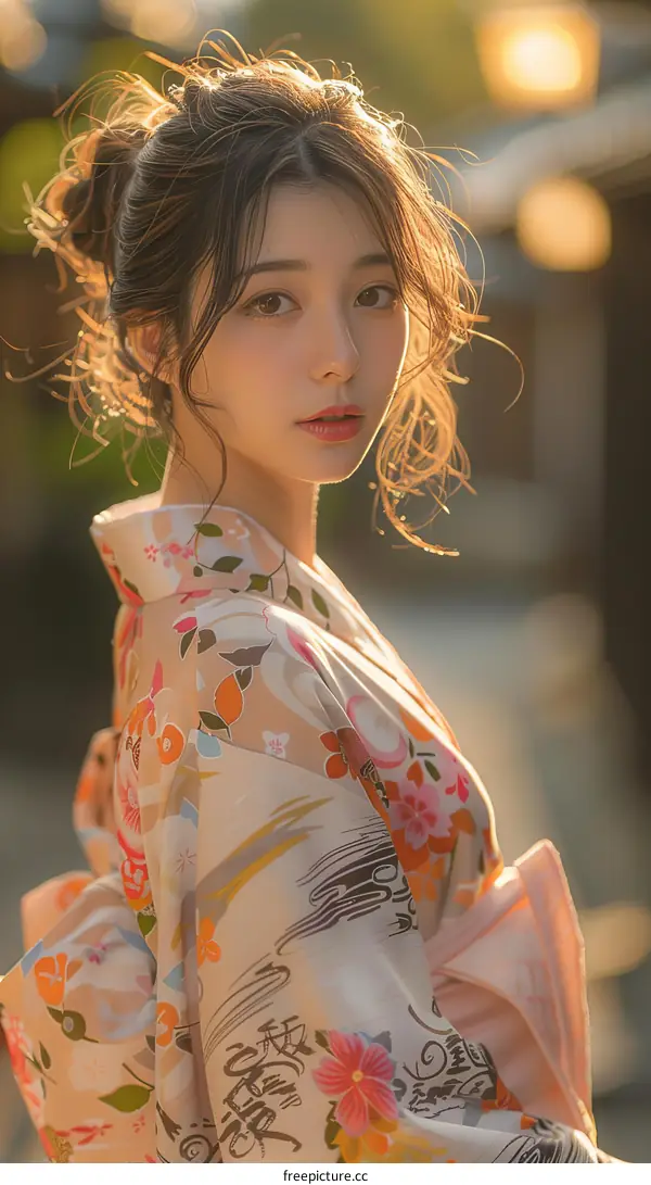 Asian Woman in Traditional Japanese Kimono Portrait