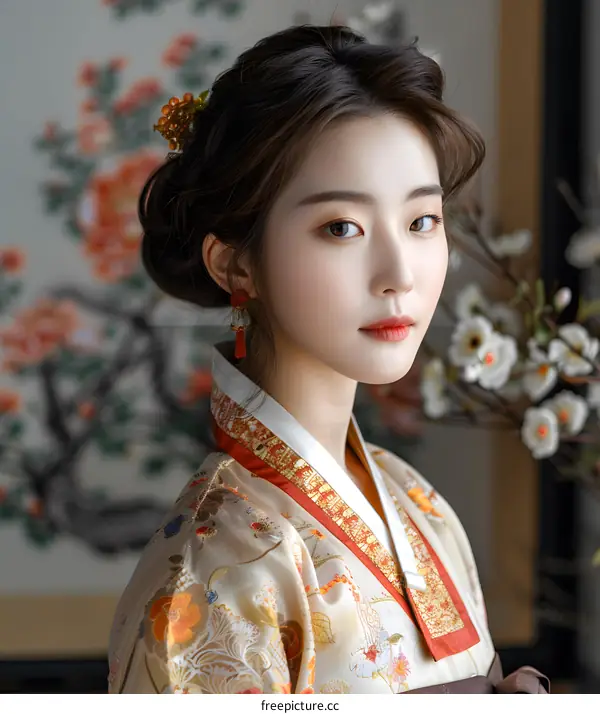 Portrait of a young woman in traditional Korean dress
