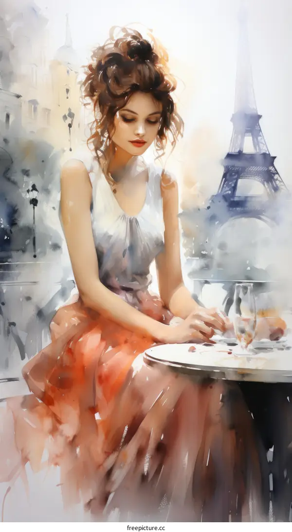 An elegant lady having breakfast in Paris