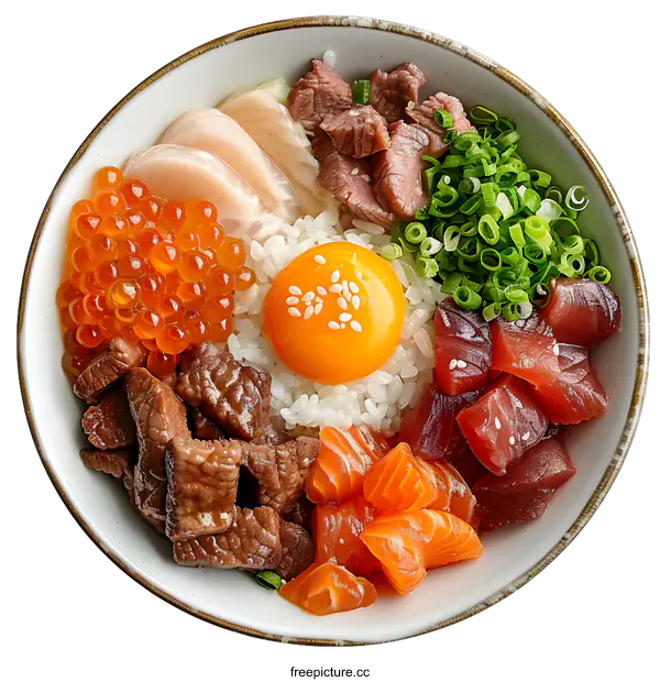 [Transparent Background PNG]Beef and Salmon Sashimi Donburi