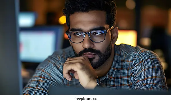 Focused Worker at Night