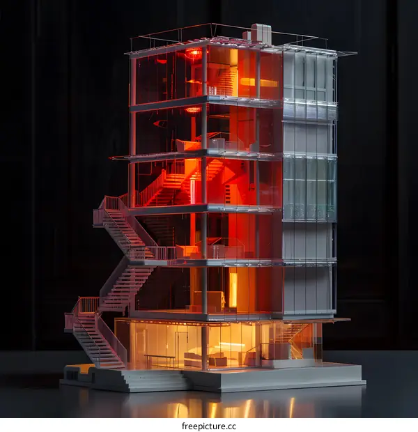Glass Building Model with Interior Lighting