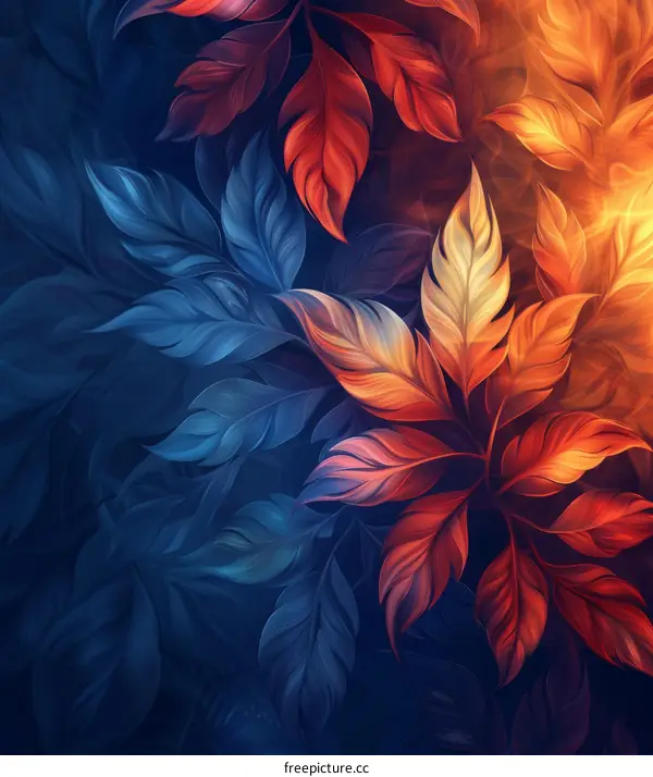 Abstract Blue and Red Gradient Feather Illustration