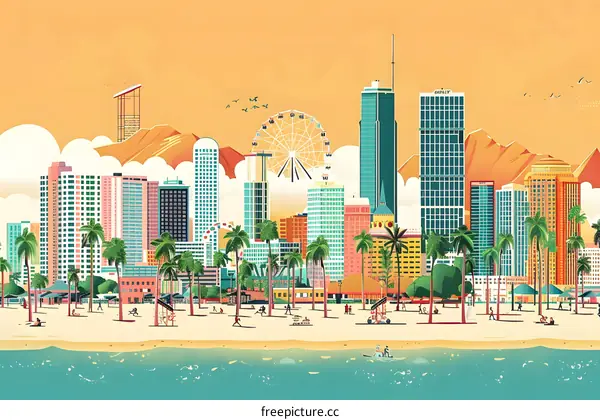 Summer Beach Cityscape Illustration