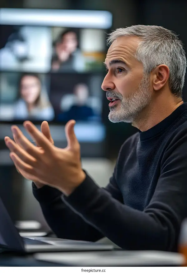 Man Talking During a Video Conference Meeting