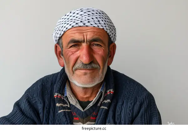Portrait of a Turkish man wearing a traditional Turkish headdress