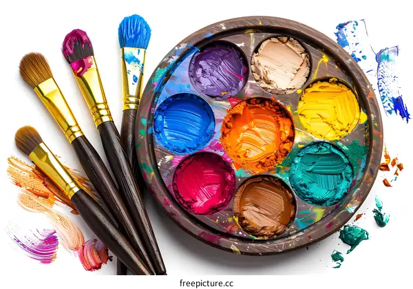 Colorful Paint Palette with Brushes