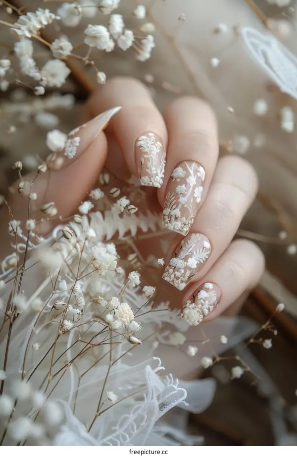 A woman's hand with a beautiful floral design on her nails