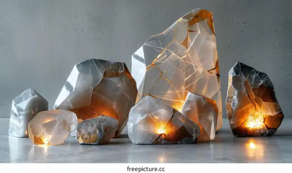 Luminous Fractured Ice with Gilded Crevices