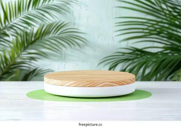 Wooden Display Podium with Green Background