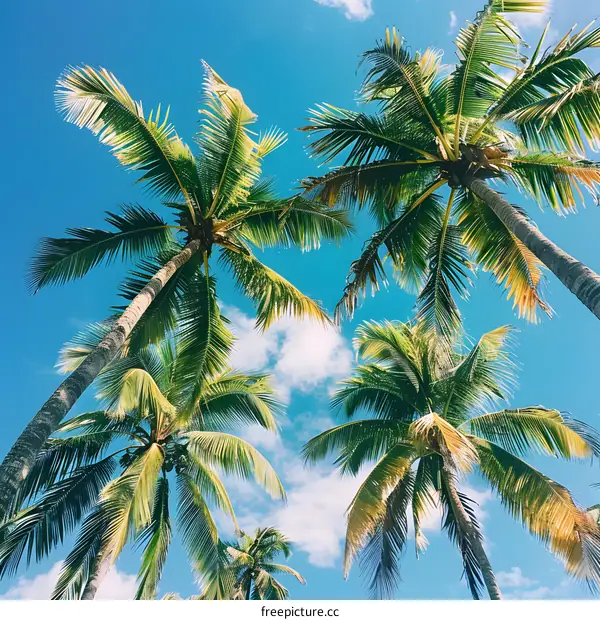 Tropical Palm Trees Against Blue Sky