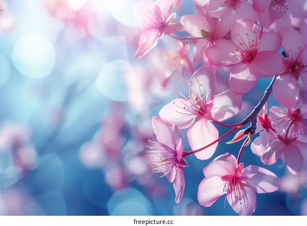 Close-up of Vibrant Pink Cherry Blossom Flowers in Full Bloom