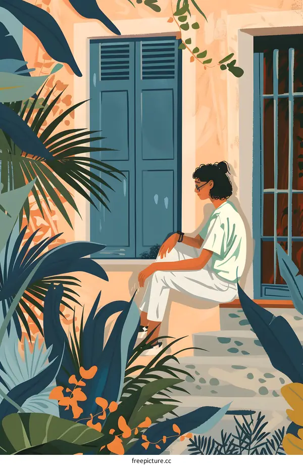 Woman Sitting by the Window, Illustration