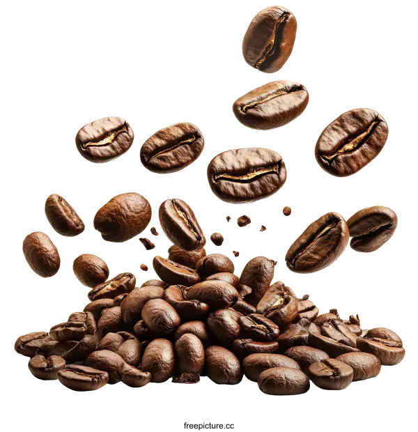 [Transparent Background PNG]Coffee Beans in Motion with White Background