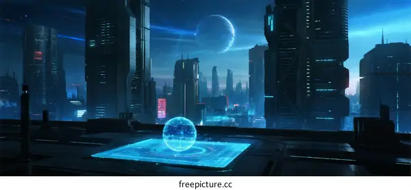 Futuristic Cityscape with Holographic Interface and Advanced Technology