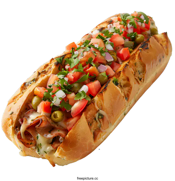 [Transparent Background PNG]Delicious submarine sandwich with vegetables and meat