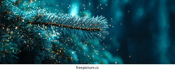 Winter Fir Branch with Sparkling Dust
