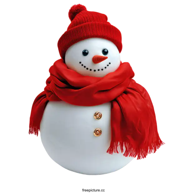 [Transparent Background PNG]Cute Snowman with Red Scarf and Hat