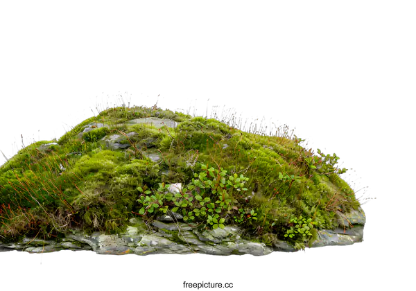 [Transparent Background PNG]Green Moss Covered Rock Isolated On White Background
