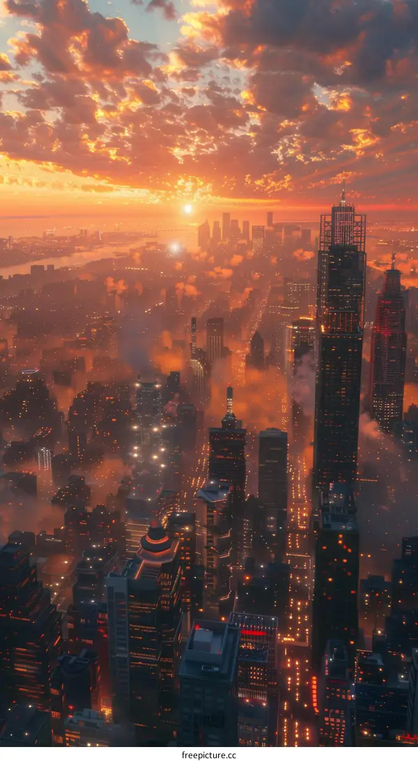 Cityscape Sunset Illustration Vivid Skyline