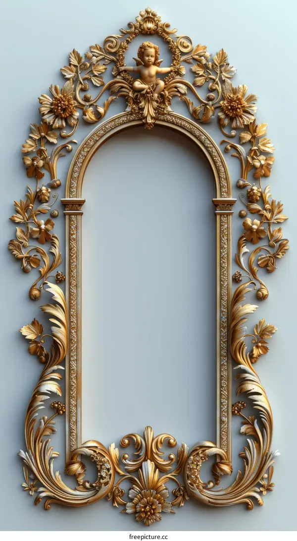 ornate gold gilded mirror frame with flourishes and flourons