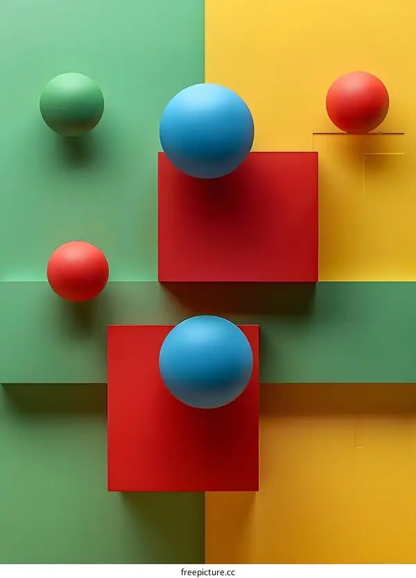 Abstract Geometric Shapes Composition with Green, Yellow and Red Colors