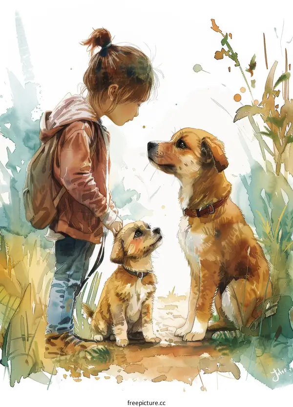 Girl with two dogs